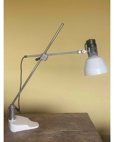 Lampe de bureau vintage articulée tête et socle blancs 1970